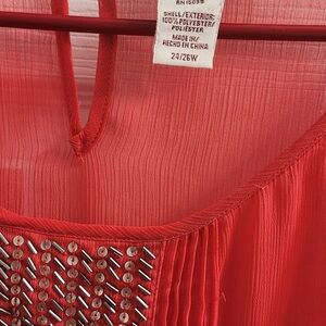 2pc sheer coral/orange tunic with detached tank.